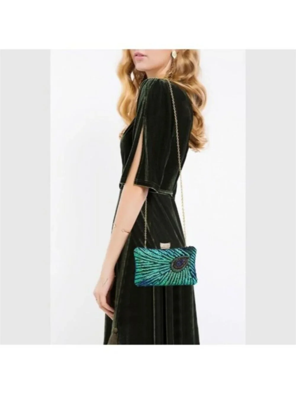 Crossbody Wedding Purse for Parties Beaded Sequin Peacock Evening Clutch